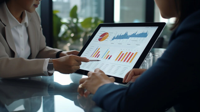 Asian executives engaged in chart analysis