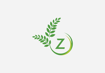 Laurel wreath green leaf logo and Vintage wheat logo design monogram vector