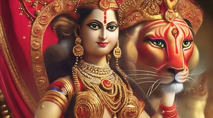Jai maa durga, sherawali mata, mata rani, jai mata di, Happy Durga Puja Subh Navratri Indian religious, AI Generative  - obrazy, fototapety, plakaty