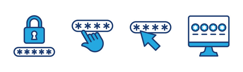 Password icon. Access code icons. Internet privacy data protection. Protect personal information. Security digital information. Data management technology security. Vector illustration