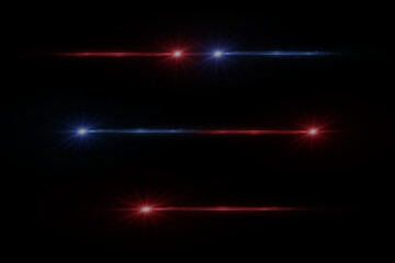 Glowing lens flares. Set of beautiful glare effects. Sparkling flash light effects with colorful shimmer. On a dark background.
