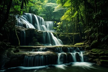 Stunning rainforest waterfall in Thailand's scenic landscape. Generative AI