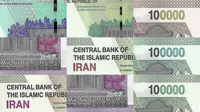 Iranian Rial 100000 IRR banknotes abstract color loop pattern. Iran bank note concept of currency, finance and economy. Looped and seamless design background.