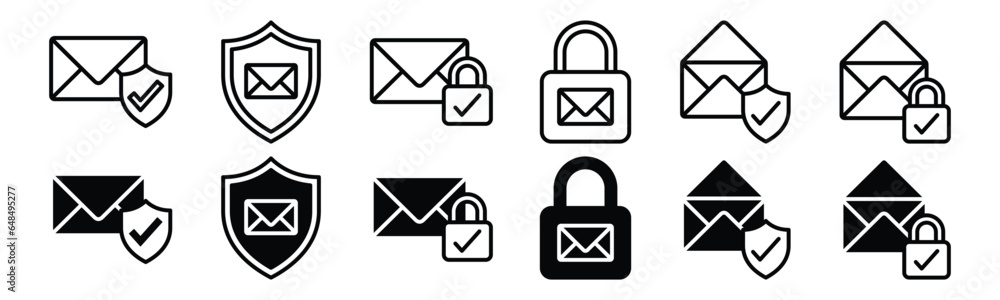 Poster mail icon set. email security icon vector. e-mail icon. envelope symbol. email with shield protectio