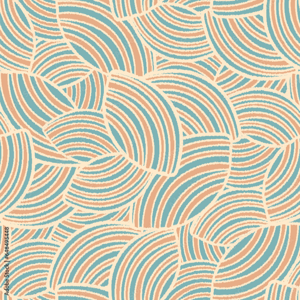 Poster seamless abstract geometric pattern of random arcuate stripes.