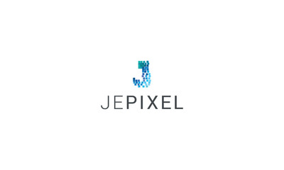 letter j pixel distortion technological data security logo