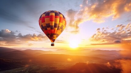 Fototapeta na wymiar Beautiful hot air balloons flying over sky with sunset view