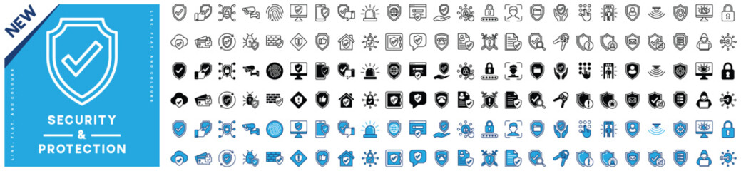 Safety, security, protection icons collection. Cyberspace, internet, digital, network, computer, app, website, device, online, technology and other. Editable stroke. Vector illustration - obrazy, fototapety, plakaty