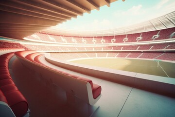 3D render of a stadium with luxury boxes and vibrant seating. Generative AI