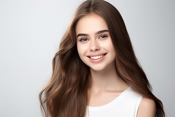 Fototapeta premium a beautiful young Asian Indian model woman smiling with clean teeth. used for a dental ad. isolated on white background 