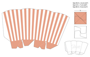 Classic popcorn box die cut template with vertical stripes isolated on white background. Vector