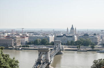 Fototapeta na wymiar Budapest, Hungary, August 15, 2023. Panorama of Budapest and Danube River.