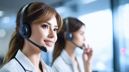 Female operator giving advice to customer.