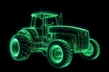 Futuristic glowing tractor hologram for architecture or agriculture applications. Generative AI