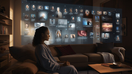 A person using a streaming platform with AI-driven content recommendations, highlighting the tailored viewing experience