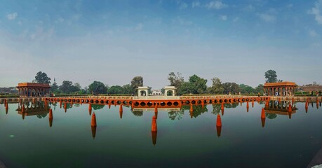 The Peacock Throne (Takht-e-Taus) Shalimar Gardens, Lahore, Pakistan - December, 30, 2018: Mughal Gardens built by Shah Jahan, Garden Represents a Persian Paradise, a uptoia on earth, built in 1642.