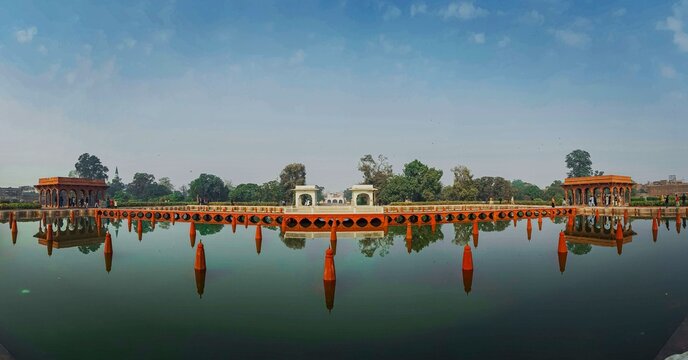 The Peacock Throne (Takht-e-Taus) Shalimar Gardens, Lahore, Pakistan - December, 30, 2018: Mughal Gardens built by Shah Jahan, Garden Represents a Persian Paradise, a uptoia on earth, built in 1642.