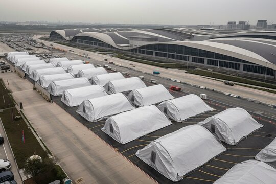 tents covering airport terminal. Generative AI