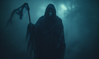 Fototapeta na wymiar halloween creepy night horror hood fear evil skeleton ghost death. Generative AI.