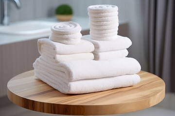 Obraz na płótnie Canvas room shower space background soft laundry table home towel white bathroom. Generative AI.