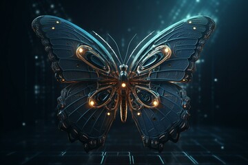 Futuristic butterfly symbolizes post-coronavirus business change, innovative transformation disrupts leadership, strategies. Generative AI - obrazy, fototapety, plakaty