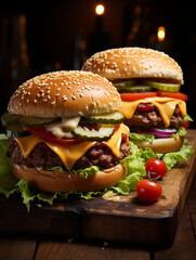 hamburger on a wooden background