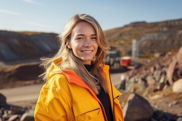 Beautiful Young European Woman Geologist . Сoncept The Rise Of Female Geologists, Europes Youngest Brilliant Mind, Exploring The Earths History, Women Redefining The Role Of A Geologist - obrazy, fototapety, plakaty