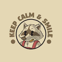 retro cartoon emblem of smiling raccoon head mascot © andhikajudy