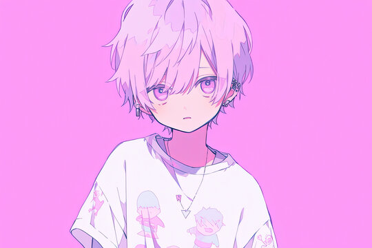 Anime Boy On Lilac Color Background