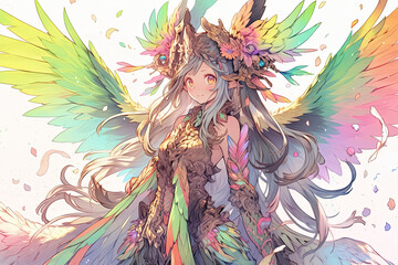 Mythical Creature Anime Girl With Scales And Wings - obrazy, fototapety, plakaty