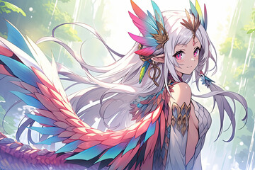 Mythical Creature Anime Girl With Scales And Wings - obrazy, fototapety, plakaty