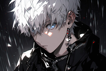 Anime Man With White Hair On Black Background