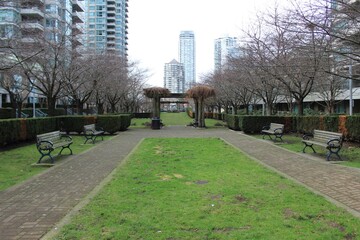 A small park in the center of the city . Vancouver. Canada.