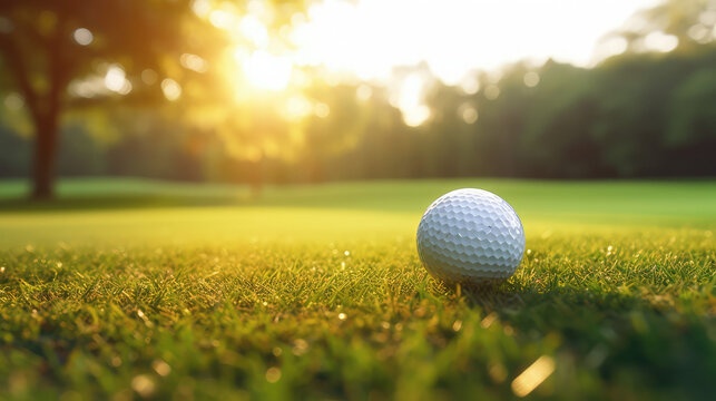 golf ball on grass at sunset background image