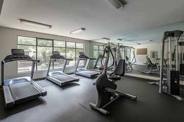 Fototapeta na wymiar Indoor fitness center with exercise gear. Generative AI