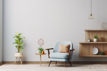 Interior mock up living room with wooden table and armchair, 3d rendering. generative ai.