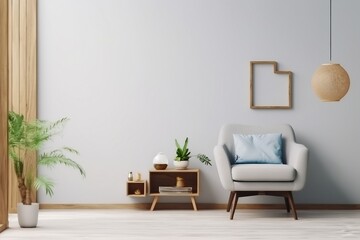 Interior mock up living room with wooden table and armchair, 3d rendering. generative ai.