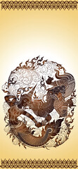 Vector illustration. Wallpaper iphone Thai art pattern or Line Thai background texture.