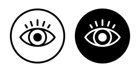 Eye icon vector in black circle. View, watch sign symbol