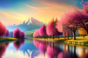 A river of colourfull flowers  3d render 