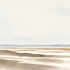 Fototapeta na wymiar Tranquil Beach Ocean Watercolor Landscape