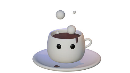 3D Cute cup of coffee with eyes character from 5 view each images made with nomad sculpt