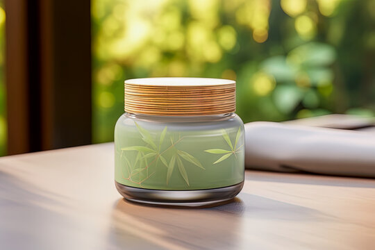 Spa Cream Jar Mock Up, Harmonious Combination Of Skin Care And Rejuvenation On A Forest Background