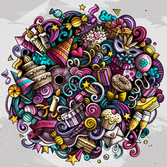 Naklejka premium Birthday cartoon doodles illustration.