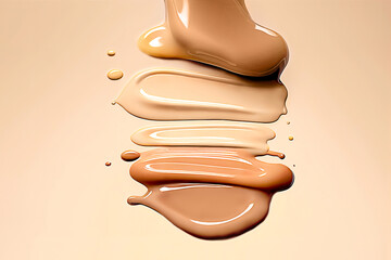 Smears of the thick make-up face foundation for skincare decoration, skin tone liquid on a pastel...