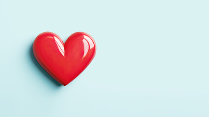 Red heart on light blue background with copy space. Health care, love, organ donation, wellbeing, family insurance and CSR concept. World heart day, world health day, world mental health day