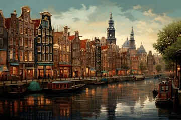 An illustration depicting the art of old Amsterdam. Generative AI