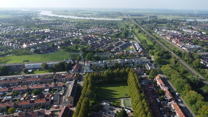 Drone view of a small Dutch city.