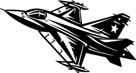 Fototapeta na wymiar Fighter Jet | Black and White Vector illustration