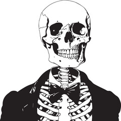 Halloween Skeleton Ghost Skeleton creepy character scary creature with skull and bones isolated on white background silhouette vector  